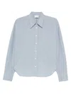 Closed Long-sleeve Curved-hem Shirt In Blue