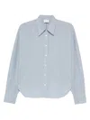 Closed Long-sleeve Curved-hem Shirt In Blue