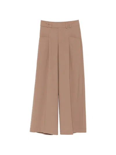 Closed Pleated Wide-leg Trousers In Neutrals