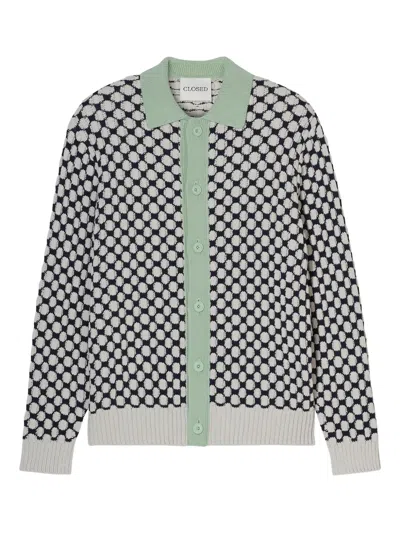 Closed Polo-collar Patterned Cardigan In Multi