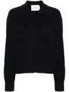 Closed Polo-collar Ribbed Cardigan In 蓝色