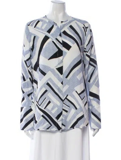 Pre-owned Closed Printed Long Sleeve Blouse In White
