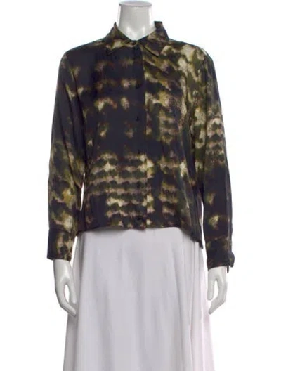 Pre-owned Closed Printed Long Sleeve Button-up Top In Blue