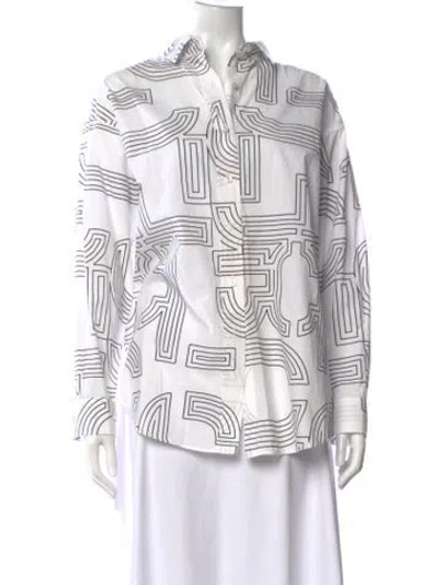 Pre-owned Closed Printed Long Sleeve Button-up Top In White