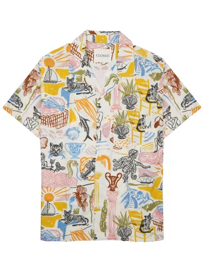 Closed Printed Short-sleeve Camp Shirt In Multicolour