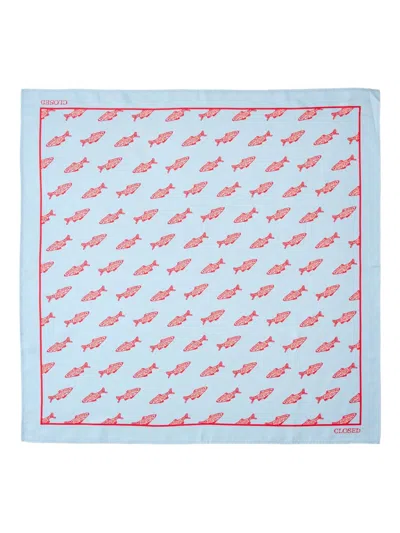 Closed Printed Silk Scarf In Blue