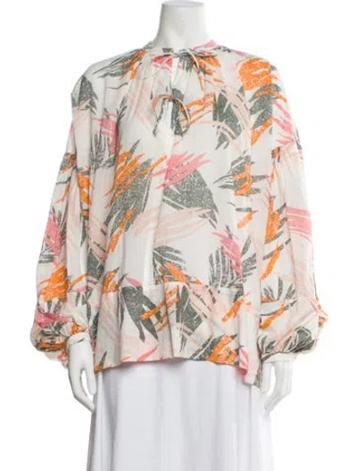 Pre-owned Closed Printed Tie Neck Blouse W/ Tags In Multi