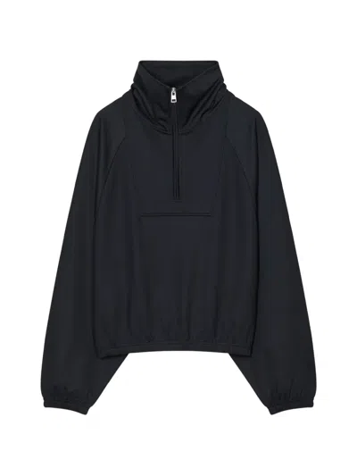 Closed Quarter-zip Raglan-sleeve Track Jacket In Black