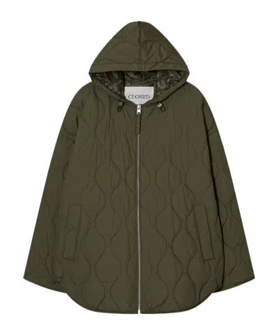 Closed Quilted Jacket With Hood In Green