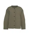 Closed Quilted Jacket With Round Neckline And Boxy Silhouette In Green