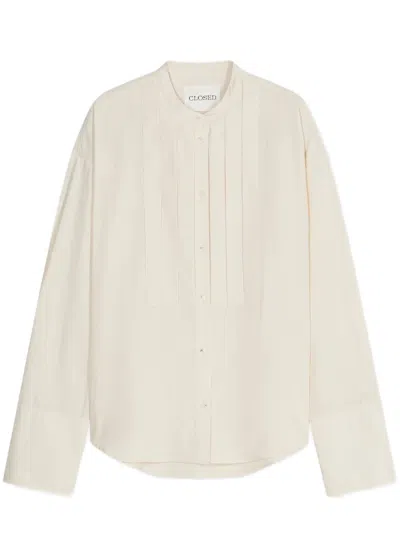 Closed Relaxed Fit Blouse With Vertical Pleats And Band Collar In Multi