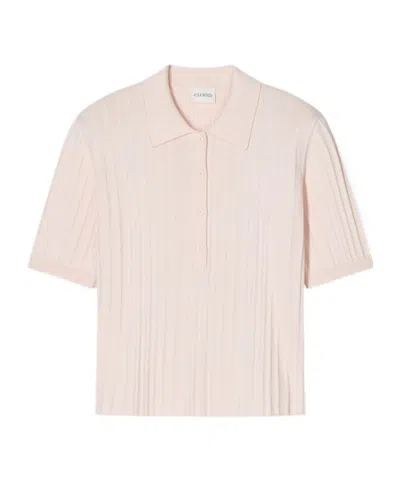 Closed Ribbed Buttoned Polo Top In Neutral