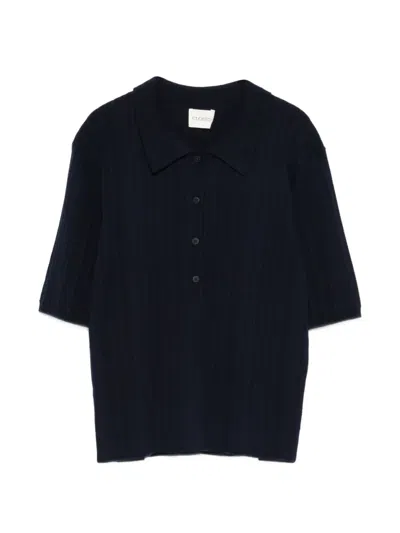 Closed Ribbed Buttoned T-shirt In Blue