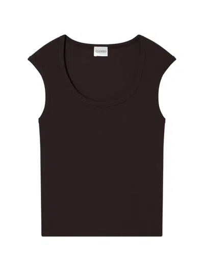 Closed Ribbed Cap-sleeve T-shirt In Brown