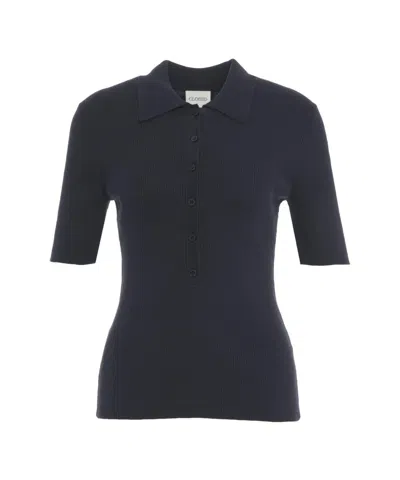 Closed Ribbed Cashmere Blend Polo With Classic Collar In Black