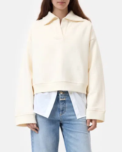 Closed Ribbed Collar Polo Sweatshirt In Beige In Neutral