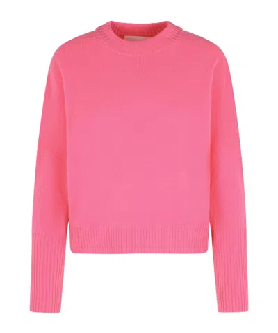 Closed Ribbed Crew Neck Sweater In Pink