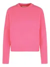Closed Wool Sweater With Round Neckline And Ribbed Detailing In Pink