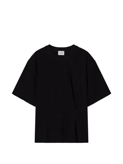 Closed Ribbed Draped T-shirt In Black