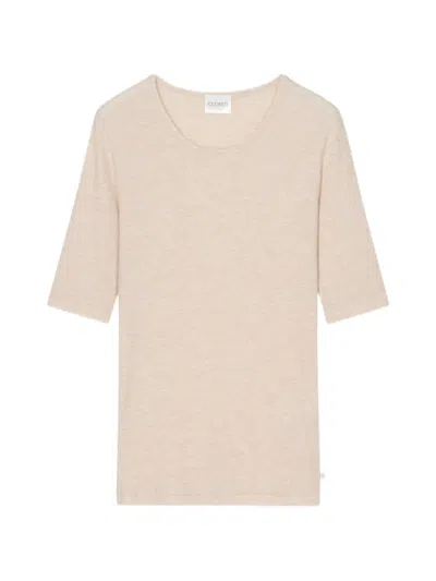 Closed Ribbed Elbow-sleeve T-shirt In Pink
