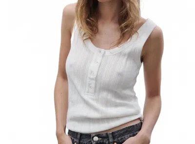 Closed Ribbed Henley Cotton Tank In Ivory In White