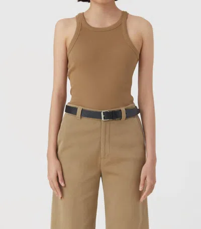 Closed Ribbed Jersey Tank In Nutmeg In Brown