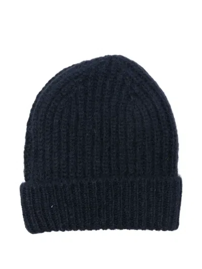 Closed Ribbed-knit Beanie Hat In Blue