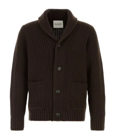 Closed Ribbed Knit Buttoned Cardigan In Brown