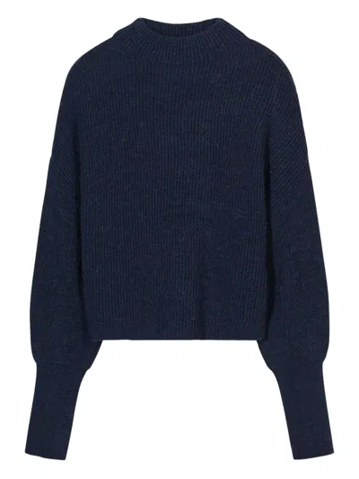 Closed Ribbed Knit Funnel Neck In Blue