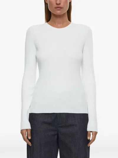 Closed Ribbed Long-sleeve Jumper In White