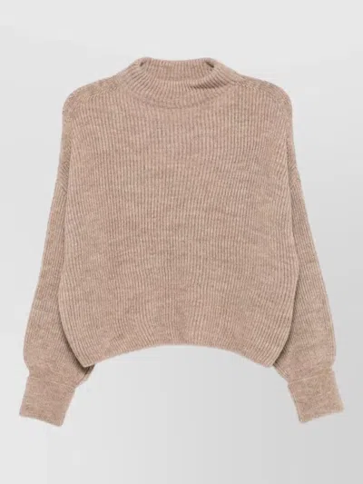 Closed Ribbed Mock Neck Long Sleeve Top In Brown