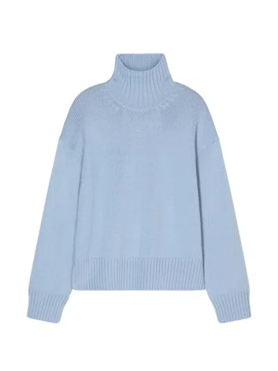 Closed Ribbed Roll-neck Sweater In Blue