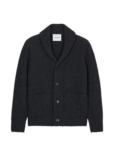 Closed Ribbed Shawl-collar Cardigan In Black