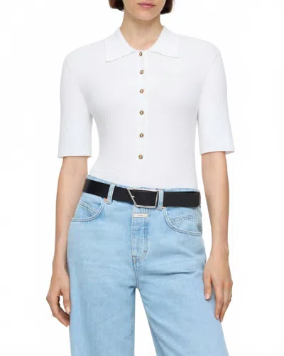 Closed Ribbed Short Sleeve Polo Shirt In White