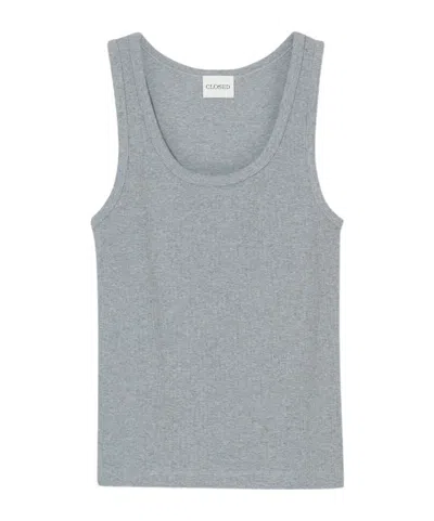 Closed Ribbed Tank Top In Gray