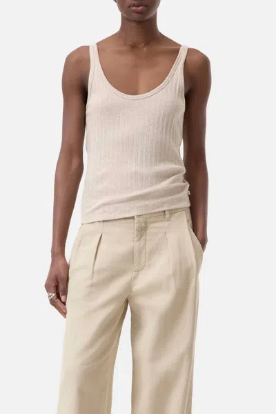 Closed Ribbed Tank Top In Melange In White