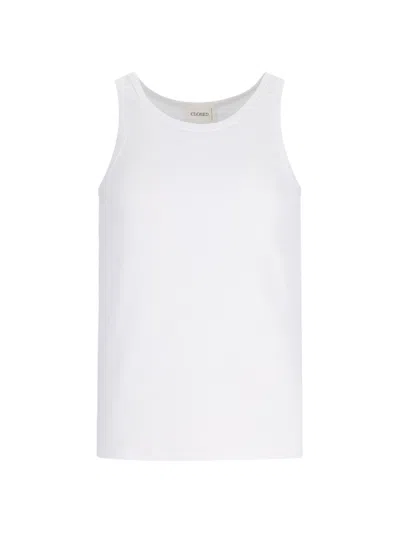Closed Ribbed Tank Top In White