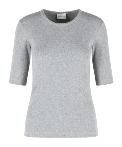 Closed Ribbed Three-quarter Sleeve T-shirt In Gray
