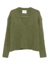 Closed Ribbed V-neck Sweater In Green