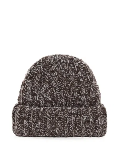 Closed Ribbed-knit Beanie Hat In Gray