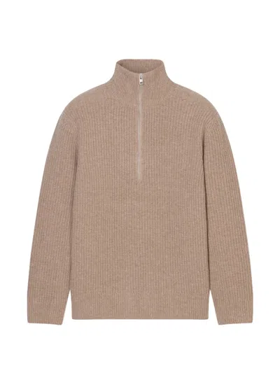 Closed Ribbed-knit Half-zip Sweater In Brown