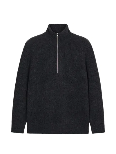 Closed Ribbed-knit Half-zip Sweater In Black