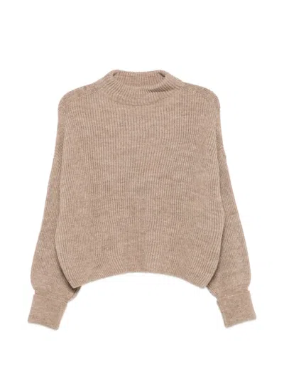 Closed Ribbed-knit Mock-neck Sweater In Neutral