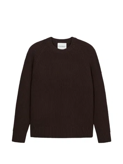 Closed Ribbed-knit Raglan-sleeve Sweater In Brown