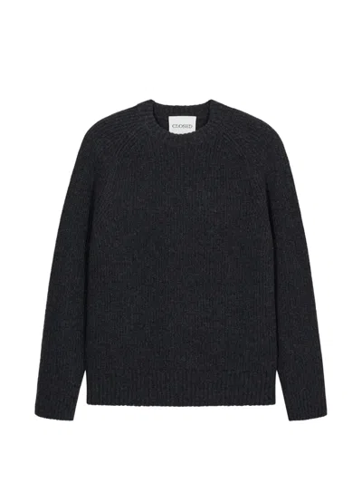 Closed Ribbed-knit Raglan-sleeve Sweater In Black