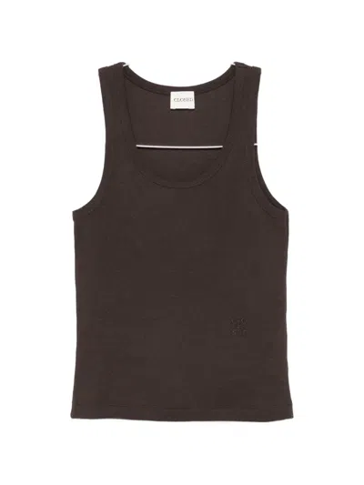 Closed Ribbed-knit Tank Top In Brown