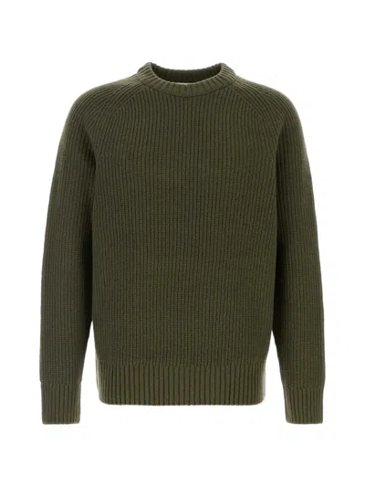 Closed Ribbed-knit Wool Sweater In Green