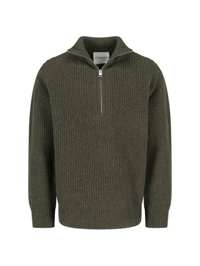 CLOSED RICH GREEN KNIT SWEATER WITH RIBBED TRIM