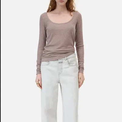 Closed Ripped Ribbed Long Sleeve Tee In Beige In Brown