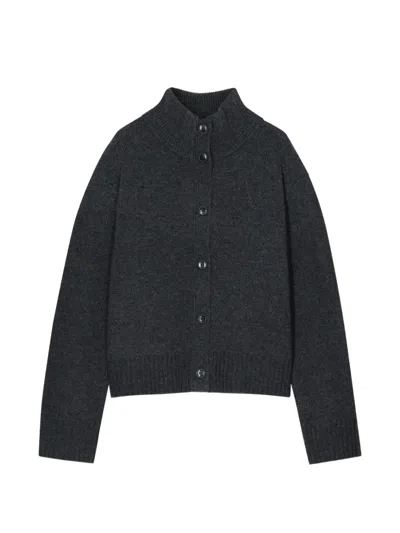 Closed Roll-neck Button-up Cardigan In Black